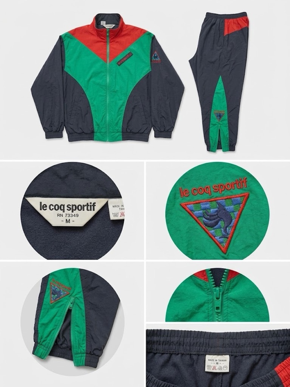 Authentic 1980’s Le 
Coq Sportif Green Red Navy Windbreaker Tracksuit